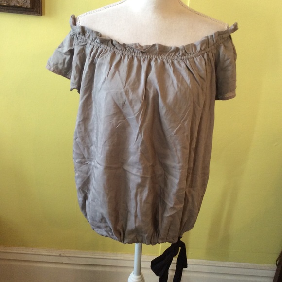 YA DA NWT Gray Gathered Cotton/Silk Top Size L - Picture 9 of 16
